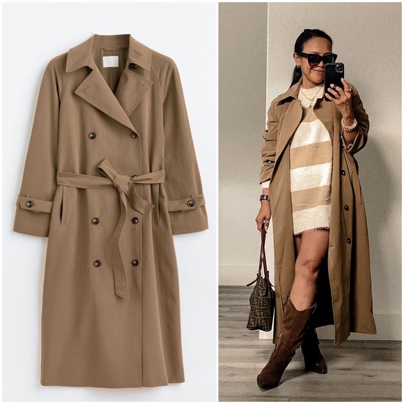 Dark Beige Double Breasted Long Trench Coat - Picture 1 of 10